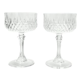 1990s Cristal D’Arques “Longchamp” Crystal Coupe Champagne Glasses - a Pair For Sale