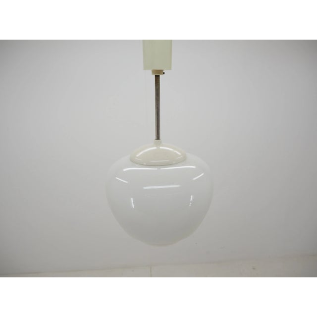 Glass Mid-Century Glass and White Bakelite Chandelier, Czechoslovakia, 1960s For Sale - Image 7 of 13