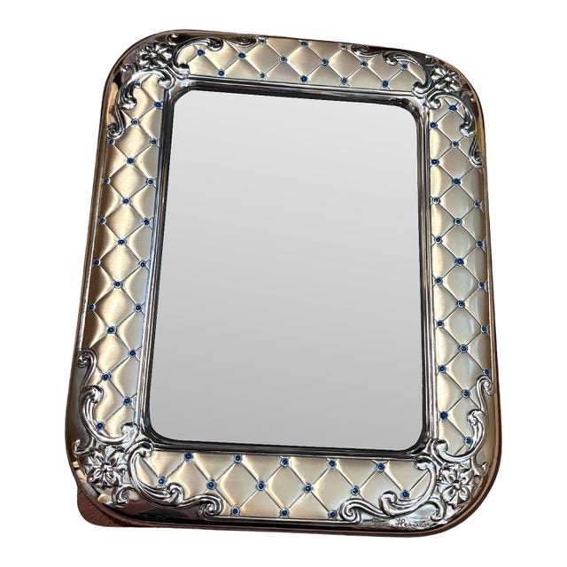 Italian Sterling Silver Picture Frame or Tabletop Vanity Mirror by Leader Argent, Pesaresi Pattern For Sale