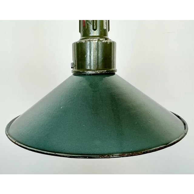 Industrial Petrol Enamel Military Pendant Lamp with Cast Aluminium Top, 1960s For Sale - Image 4 of 12