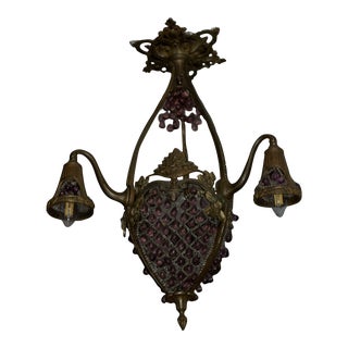 Mid 20th Century Brass and Deep Amethyst Glass Chandelier For Sale