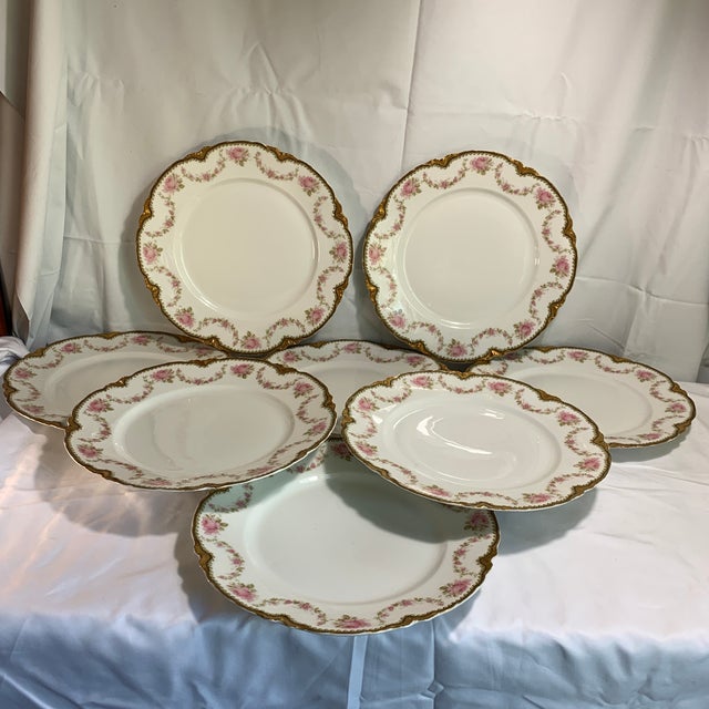 Mid 20th Century French Limoges Haviland Pink Roses With Elaborate Gold Rim - Set of 8 For Sale In Chicago - Image 6 of 9