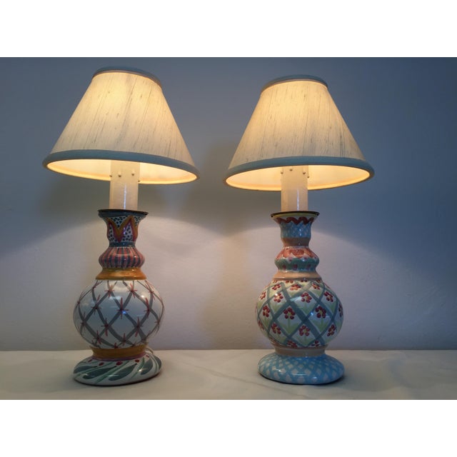 Vintage MacKenzieChilds Majolica Ceramic Hand Painted Red Flowers Candlestick Lamp Chairish