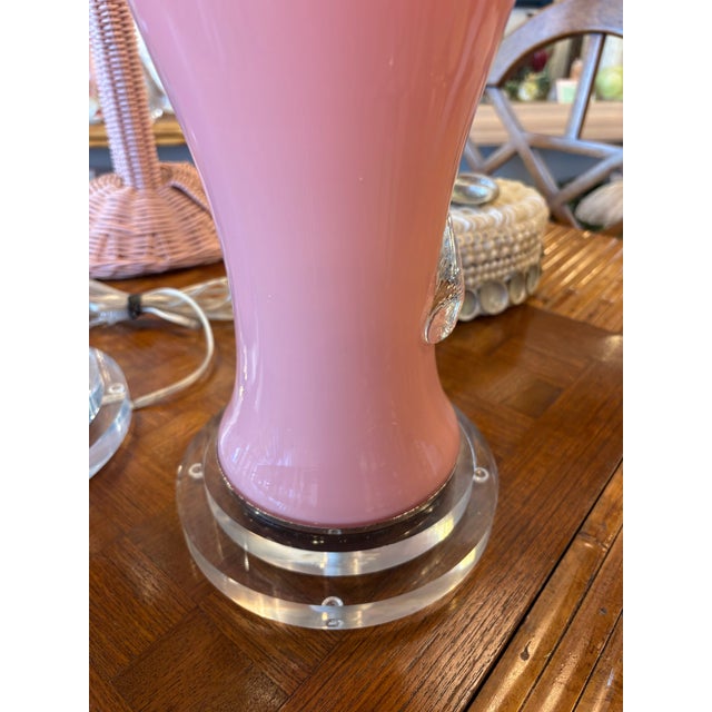 Vintage Art Deco Murano Palm Beach Pink Glass Table Lamps Newly Wired For Sale - Image 10 of 12