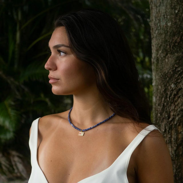 Purple Love You Enamel Heart Pendant Blue Choker Necklace For Sale - Image 8 of 10