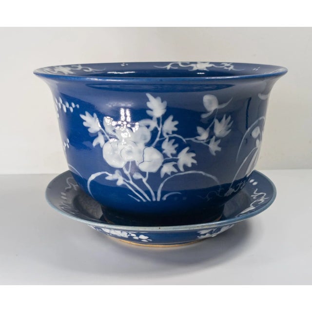 Early 20th Century Chinese Blue and White Pate-Sur-Pate Jardiniere Planter For Sale - Image 4 of 15
