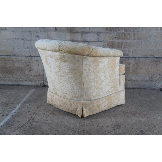 Cream Mid 20th Century Hickory Tavern Mid Century Velvet Barrel Back Tufted Lounge Arm Chair For Sale - Image 8 of 13