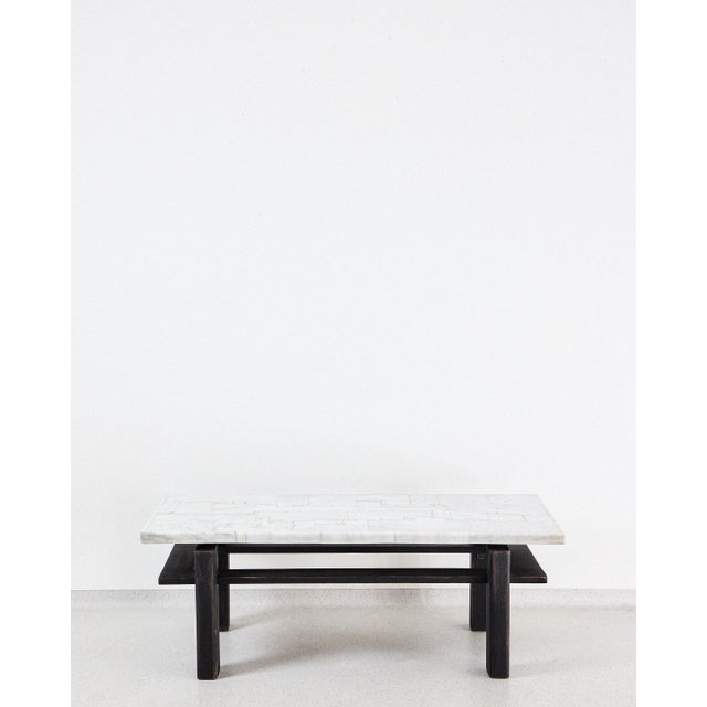 Artisan Wooden Coffee Table with Marble Top, 1970s For Sale - Image 6 of 6