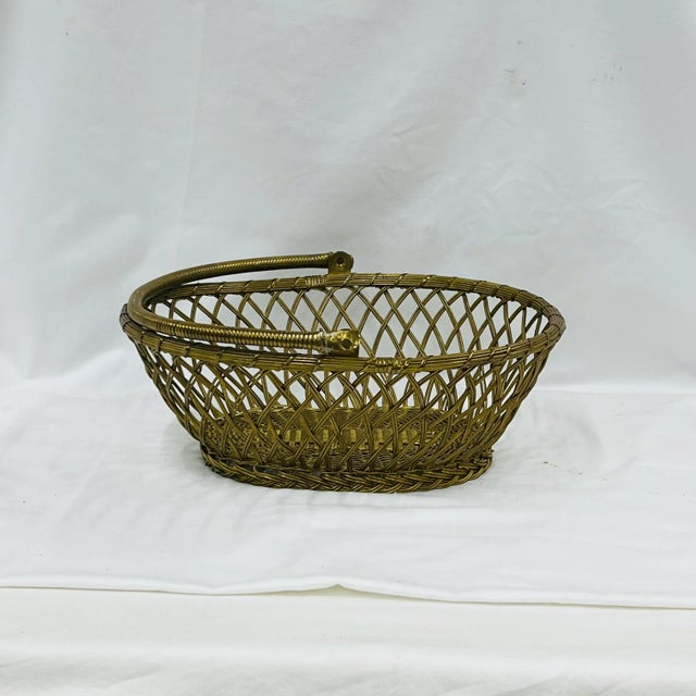 English Mid Century Handcrafted Woven Brass Basket For Sale - Image 3 of 7
