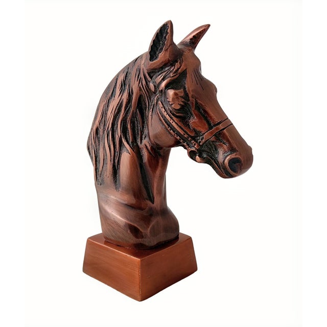 Metal Antique Copper Finish Metal Horse Bust Sculpture For Sale - Image 7 of 10