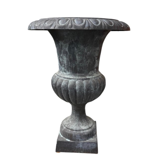 Classic Neoclassical Cast Iron Garden Urn With Distressed Bronze Finish For Sale In West Palm - Image 6 of 12