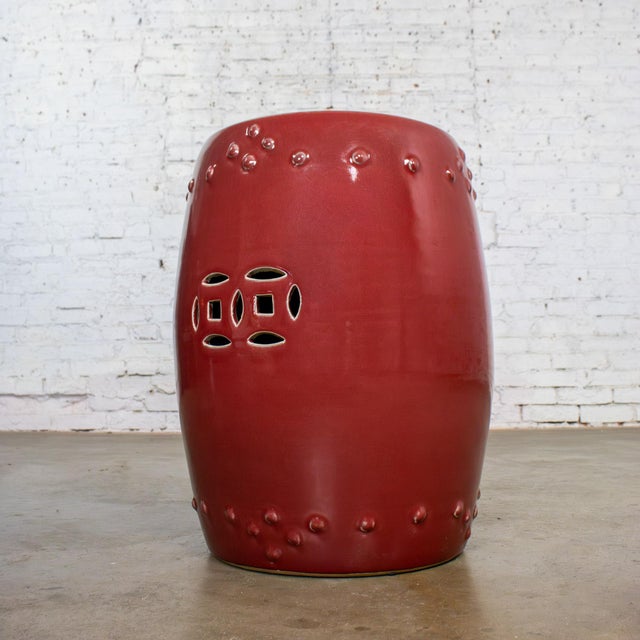 Traditional Late 20th Century Traditional Asian Garden Stool or Plant Stand From Gumps Oxblood Glazed Ceramic For Sale - Image 3 of 18
