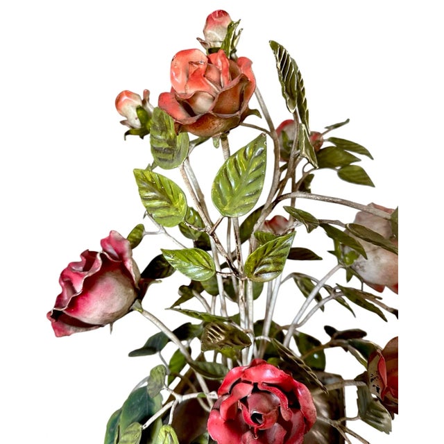 Vintage Large Italian Tole Potted Rose Bouquet Flower / Floral Arrangement Sculpture in Gilt Pot For Sale - Image 10 of 10