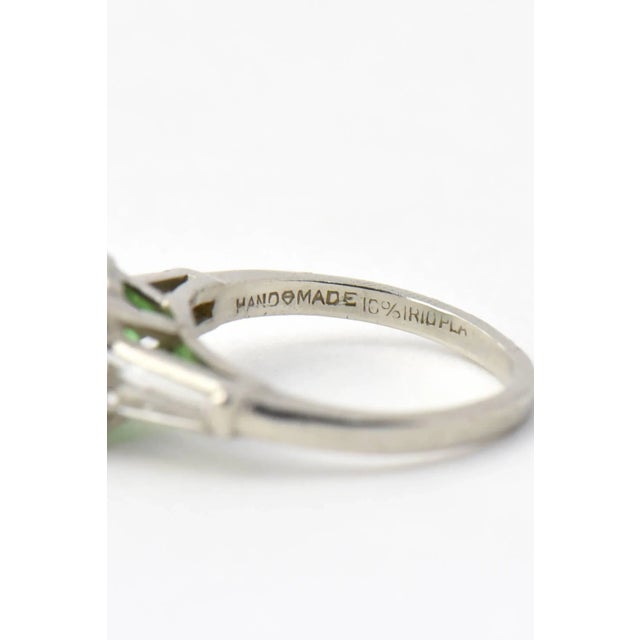 Silver Cushion Shaped 2.78 Carat Tsavorite Garnet Diamond Platinum Ring size 4.5 For Sale - Image 8 of 9