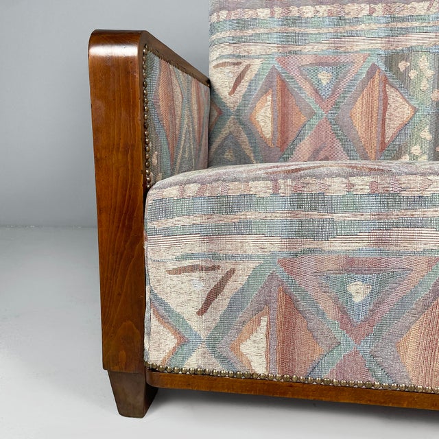 Art Deco Italian Sofa in Fabric with Geometric Pattern and Wood, 1930s For Sale - Image 13 of 16