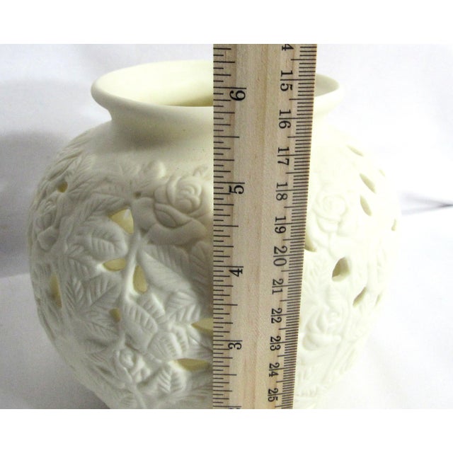 Vintage Porcelain Rose Covered Vase or Candle Holder For Sale - Image 4 of 12