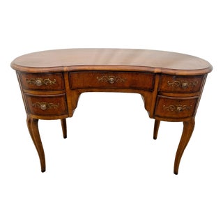 1980s Henredon French Desk Kidney Shaped Vanity Five Dovetail Drawers Petite Size For Sale