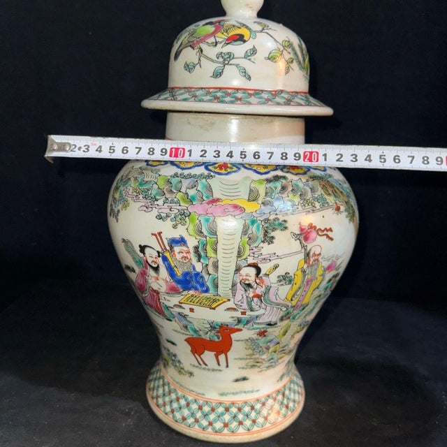 Pair of Chinese Famille Rose Porcelain Figural General Jars With Lids For Sale - Image 4 of 9