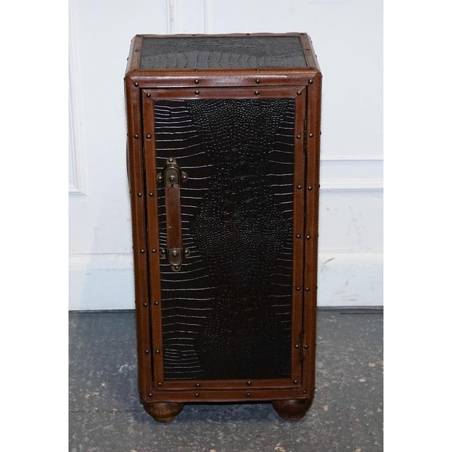Antiques of London A stylish vintage faux crocodile leather suitcase trunk cupboard in a rich brown tone, full of...