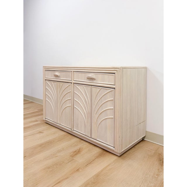 Hollywood Regency Vintage Coastal Lightwash Blonde Pencil Reed Rattan Sideboard, Buffet, Credenza For Sale - Image 3 of 12