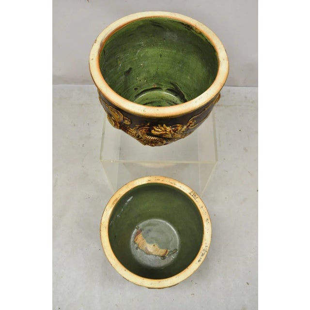 Early 20th Century Vintage Chinese Brown Glazed Ceramic Dragon Cachepot Planter Pots - a Pair For Sale - Image 5 of 13