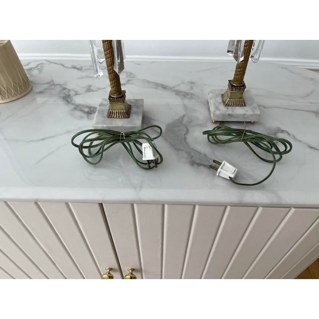Antique Pair of Neo-Classical Petite Brass and Cut Crystal Lamps Completely Restored For Sale - Image 10 of 11