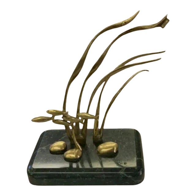 Mid Century Brass Sculpture With Marble Base - Attributed to Bijan For Sale