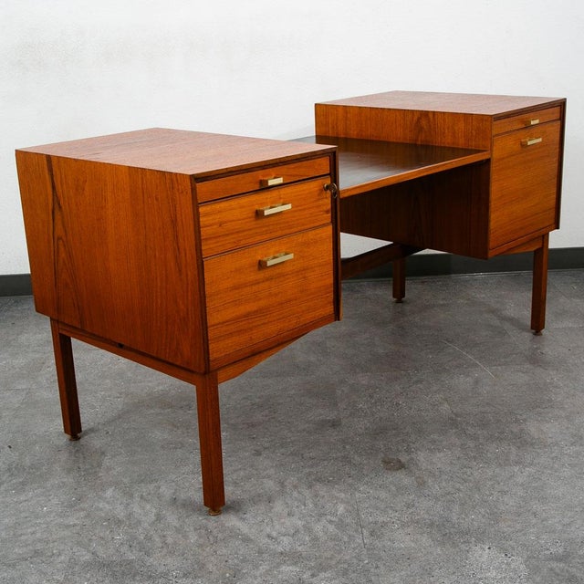 Mid-Century Modern Mid Century Danish Modern Executive Desk Black Top Brass 5 Drawer File Denmark For Sale - Image 3 of 12