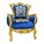 1990s Blue Bergère Wing Chair – French Style Armchair With Gold Leaf Details For Sale