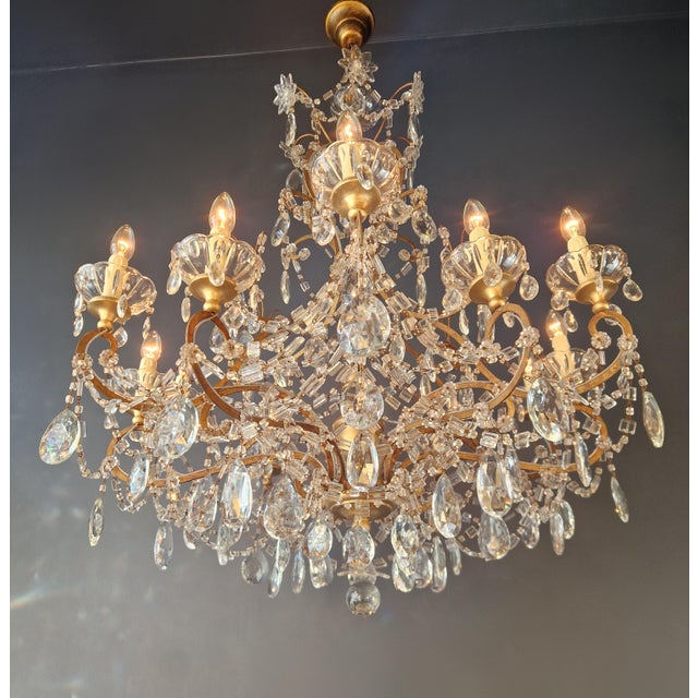 Wood Late 19th Century Large Crystal Rustic Antique Chandelier Classic Traditional Solid Wide Glass For Sale - Image 7 of 15