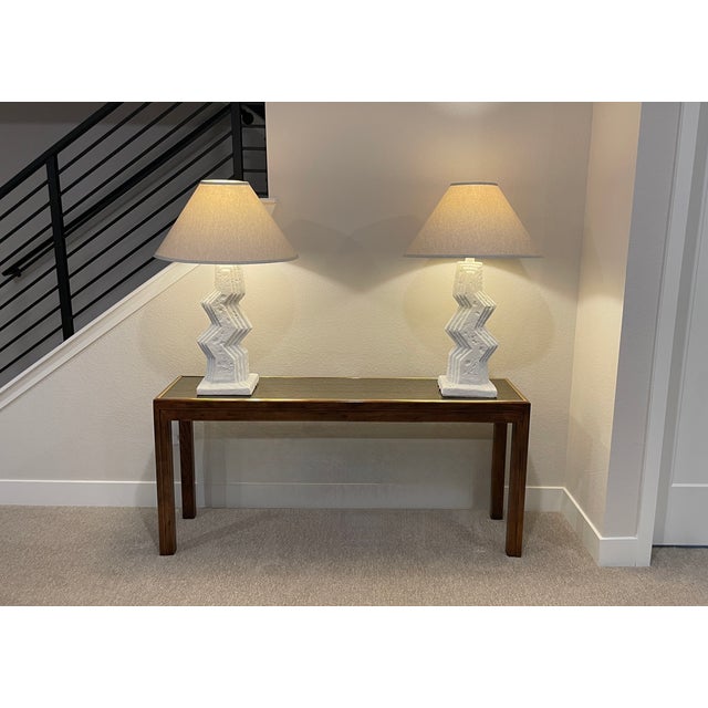 1980's Post Modern White Zig Zag Plaster Lamps by Ziggurat - A Pair For Sale - Image 12 of 12