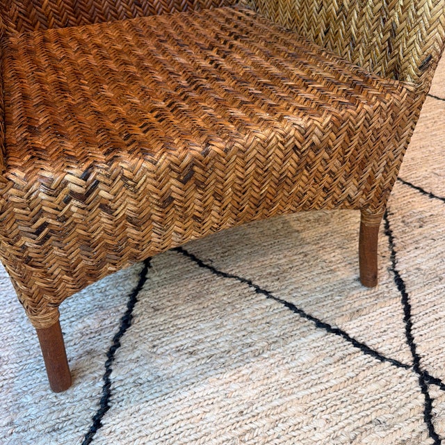 Vintage Philippine Herringbone Woven Rattan Lounge Chair For Sale - Image 9 of 12