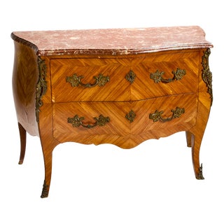 Louis XV Style Bombé Commode in Wood and Red Marble, Late 19th Century For Sale