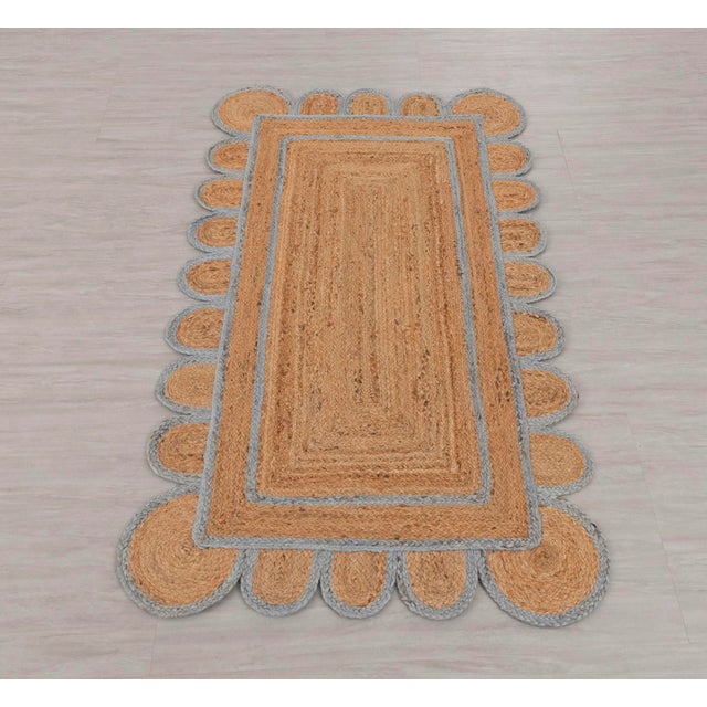 Not Yet Made - Made To Order Grey Trim Jute Scallop Braided Handmade Rug - 2'x3' For Sale - Image 5 of 13