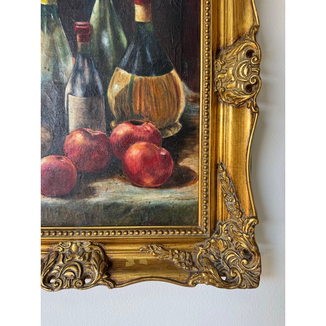 Red 1970s Vintage Impressionist Bread, Fruit & Wine Still Life Oil on Canvas Painting in - Frame For Sale - Image 8 of 10