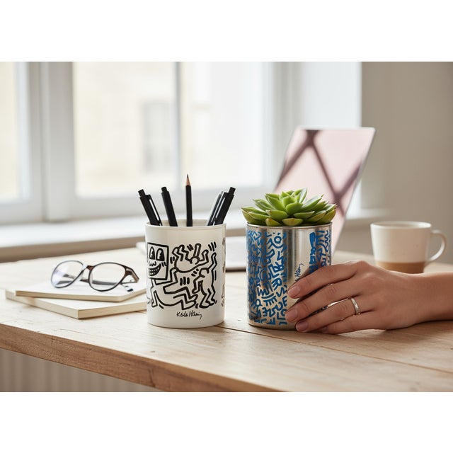 Pop Art Opaline Glass Vases from Keith Haring, Set of 2 For Sale - Image 3 of 7