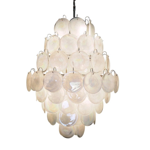 Italian Iridescent Murano Glass Disc Chandelier from Justfurnituress For Sale - Image 9 of 17