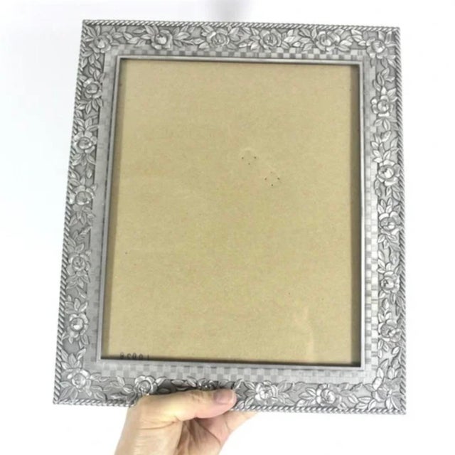 Metal Vintage Rectangular Pewter Picture Frame 8 X 10 Large Heavy Seagull Canada Floral For Sale - Image 7 of 7