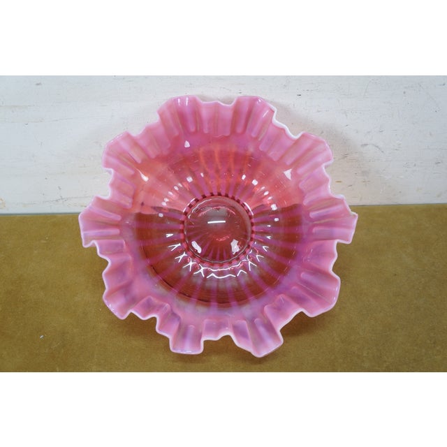 Late 20th Century 3 Fenton Cranberry Glass Opalescent Ruffled Clambroth Vase Basket Bowl Compote For Sale - Image 13 of 16
