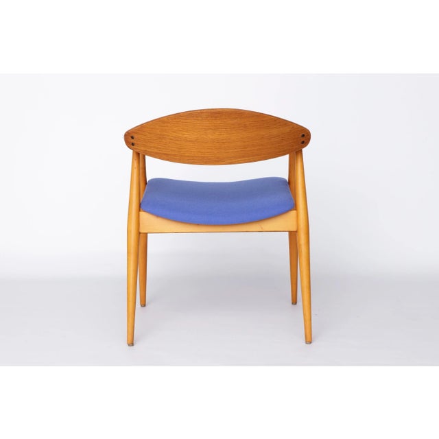 Vintage Beech and Teak Armchair with Blue Upholstery, Germany, 1960s For Sale - Image 6 of 10