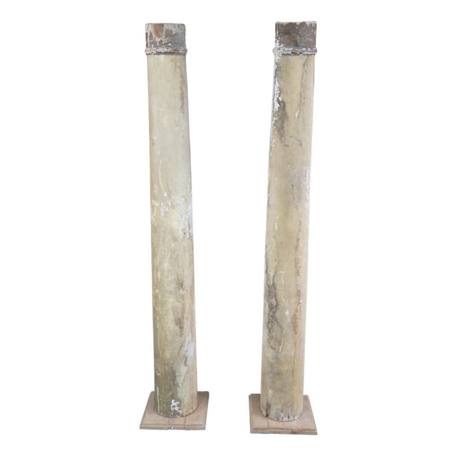Antique Architectural Reclaimed Salvaged Decorative Columns Distressed Wood 67" For Sale