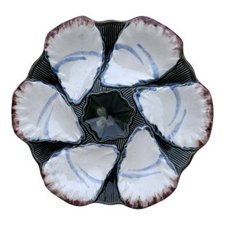 French Majolica Oyster Plate Longchamp, Circa 1900 For Sale