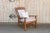 Early 20th century British colonial teak plantation chair with a custom block printed linen seat and back. This antique...