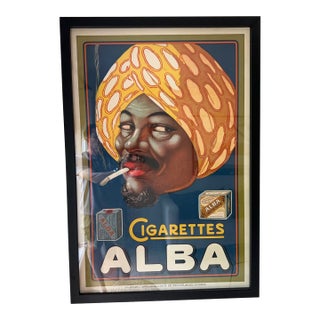 Mid 20th Century Belgian “Cigarettes Alba” Stone Lithograph Poster - Framed For Sale