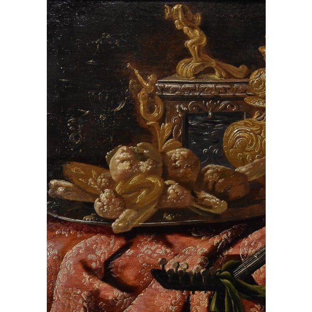 Antonio Tibaldi, Still Life with Rug, 1660, Oil on Canvas, Framed For Sale - Image 4 of 15