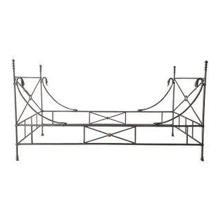French European Campaign Style Forged Iron and Brass Daybed For Sale