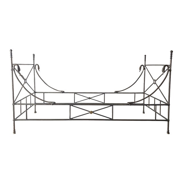 French European Campaign Style Forged Iron and Brass Daybed For Sale