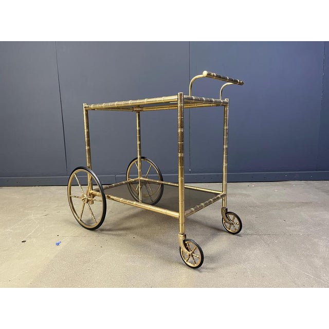 Brass Faux Bamboo Bar Cart with Glass by Orsenigo, Italy, 1970s For Sale - Image 8 of 11