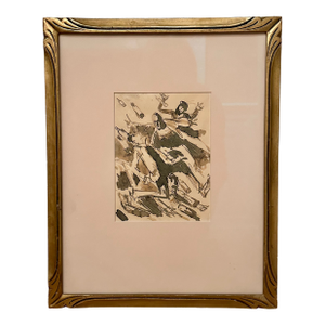 Early 20th Century George Luks "Bar Room Brawl" Ink and Wash Drawing