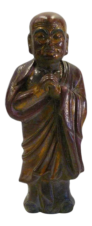 Vintage Chinese Wood Brown Golden Monk Figure